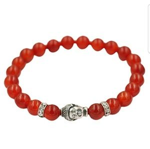 Women Men Retro Silver Buddha Elastic Beaded Brace